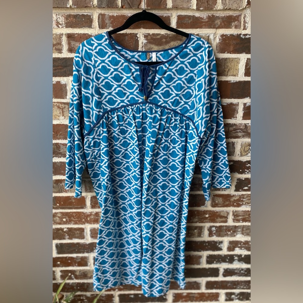 Pink Chicken Teal Geometric Print Cotton Dress Cover Up Size Large